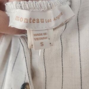 Monteau Linen Blend Cream and Black Striped Shirt